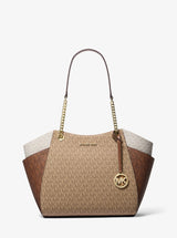 Michael Kors Jet Set Large Color-Block Signature Logo Tote Bag Camel Mlt