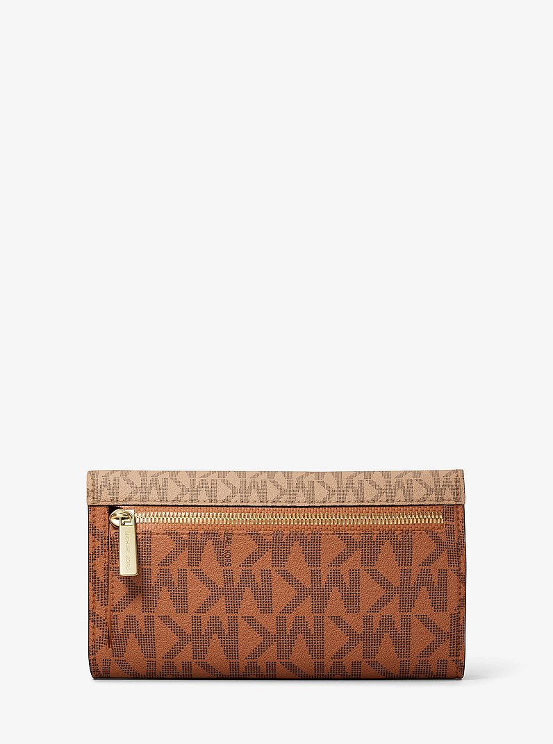 Michael Kors Jet Set Large Signature Logo Tri-Fold Wallet Camel Mlt
