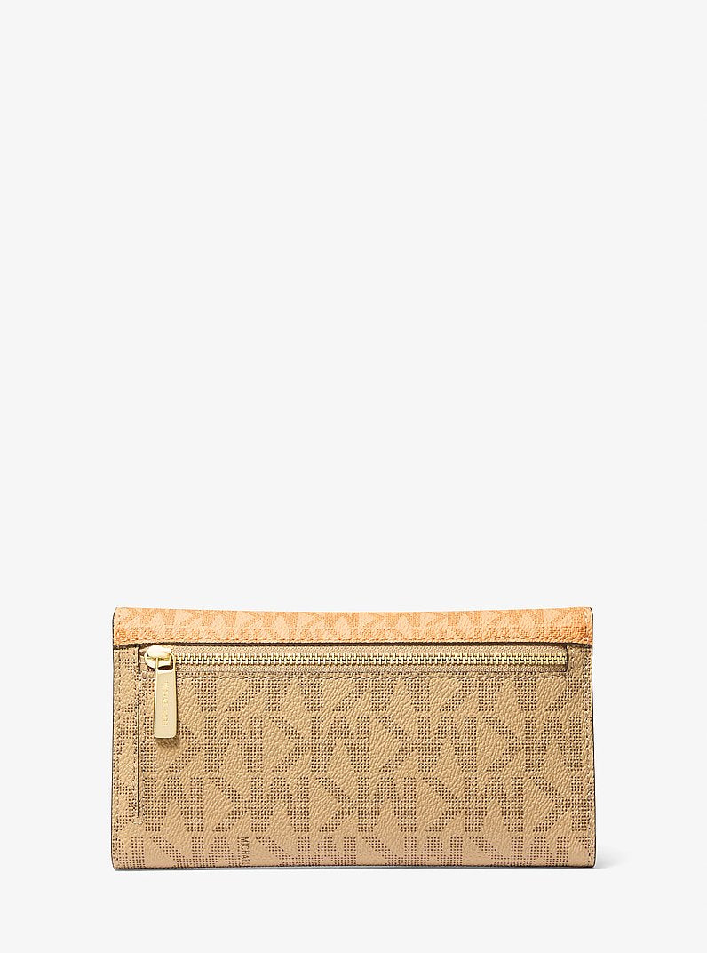 Michael Kors Jet Set Large Signature Logo Tri-Fold Wallet Honeywheat Multi