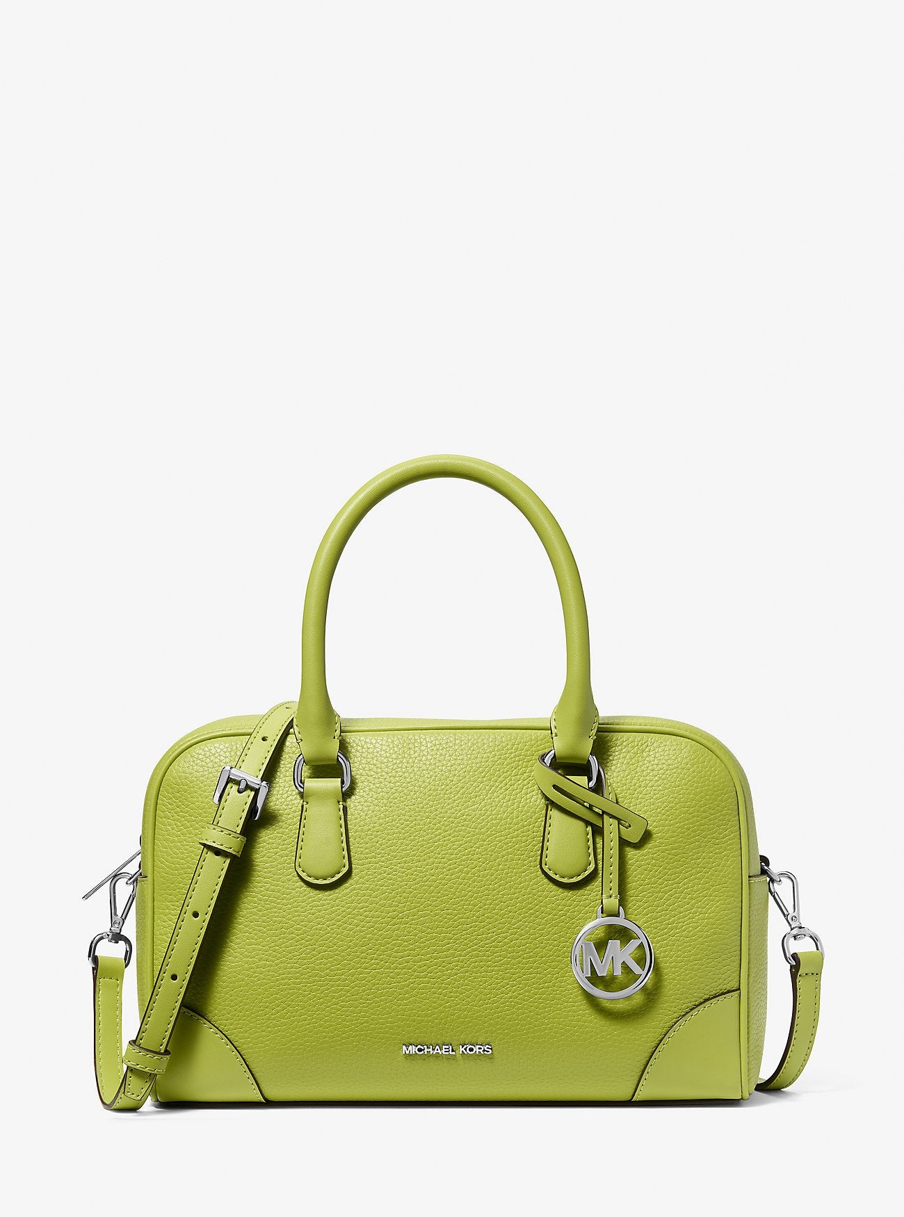 Michael Kors Thompson Medium Pebbled Leather Satchel Lime