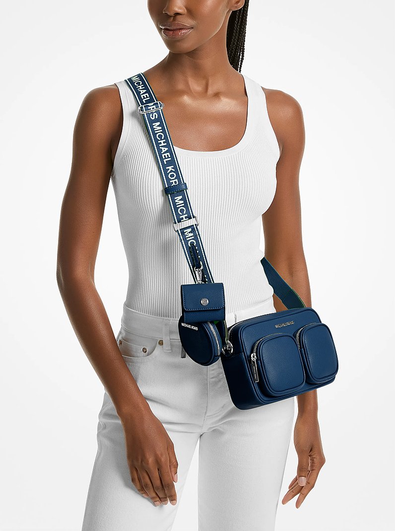 Michael Kors Jet Set Leather Medium Crossbody Bag with Case for Apple Airpods Pro® Navy