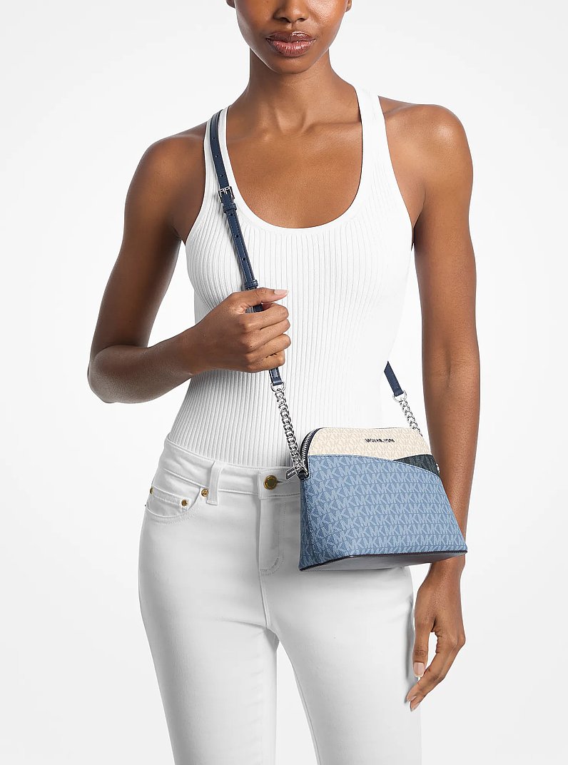Michael Kors Jet Set Travel Color-Block Signature Logo Crossbody Bag Denim Multi