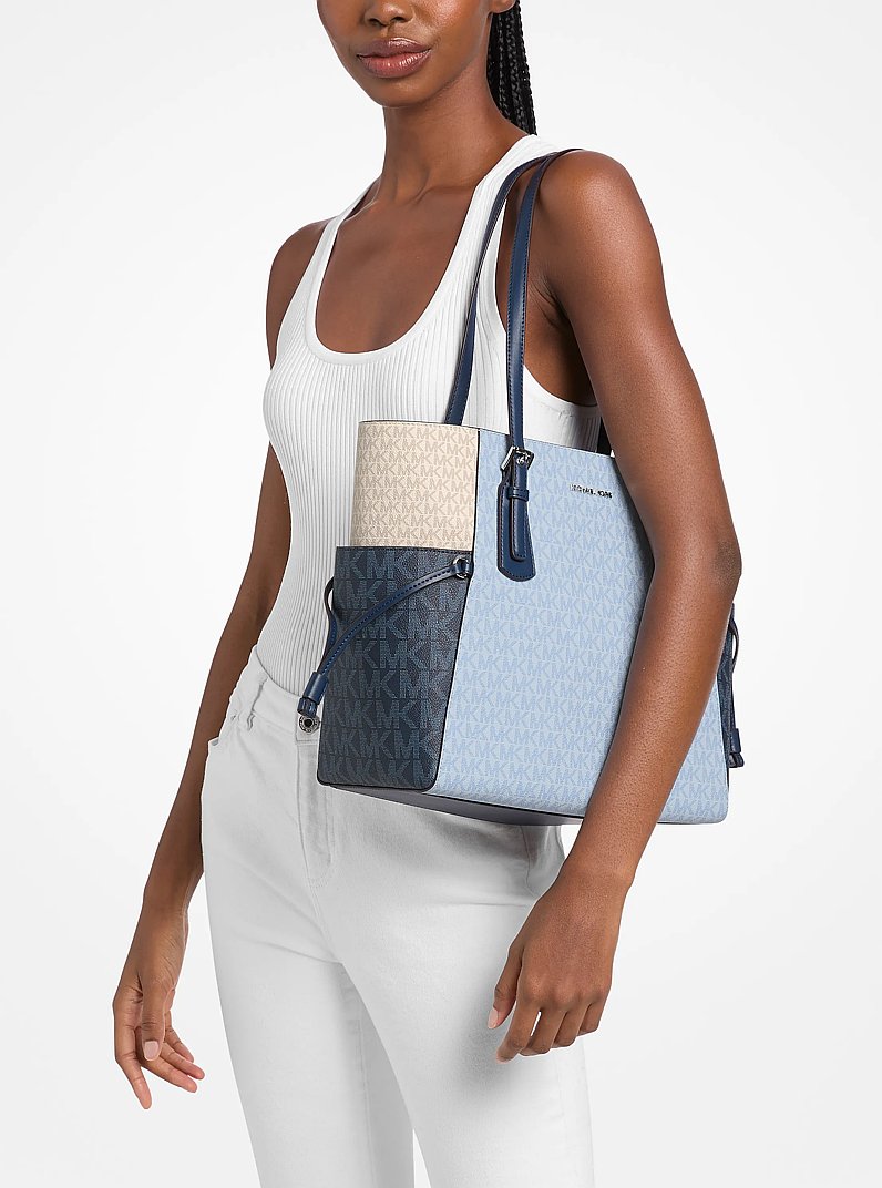 Michael Kors Voyager Large Color-Block Signature Logo Tote Bag Pl Ocn Mlti