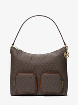 Michael Kors Merritt Large Signature Logo Cargo Shoulder Bag Brown