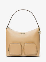 Michael Kors Merritt Large Pebbled Leather Cargo Shoulder Bag Camel