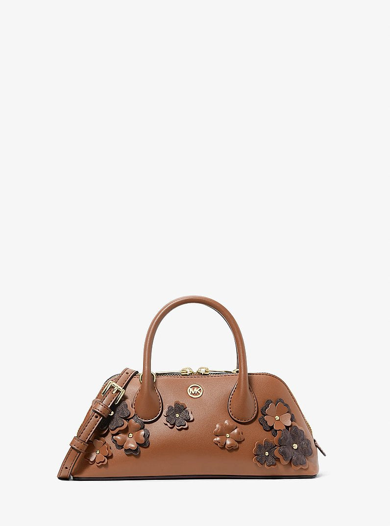 Michael Kors Petra Small Signature Logo Floral Embellished Crossbody Bag Luggage