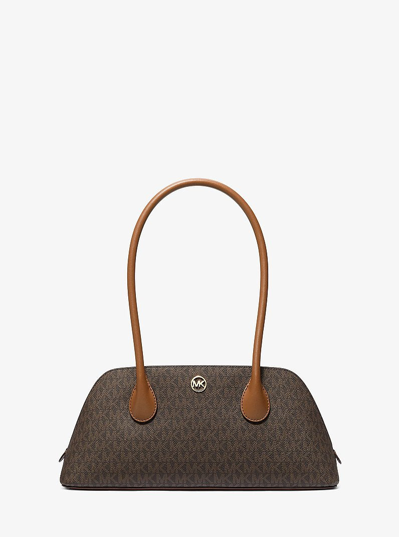 Michael Kors Petra Medium Signature Logo Shoulder Bag Brown
