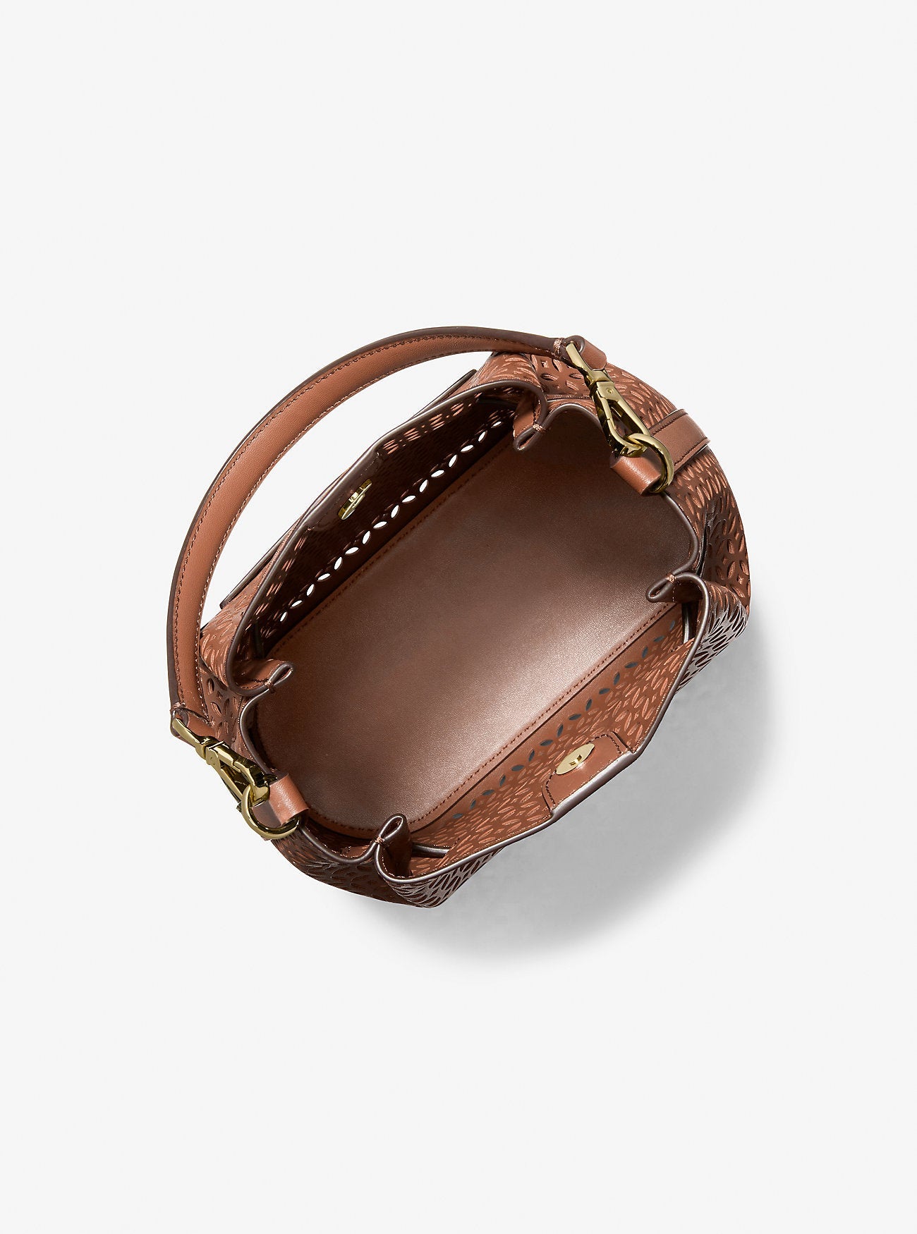 Michael Kors Carson Small Floral Laser Cut Bucket Crossbody Bag Luggage