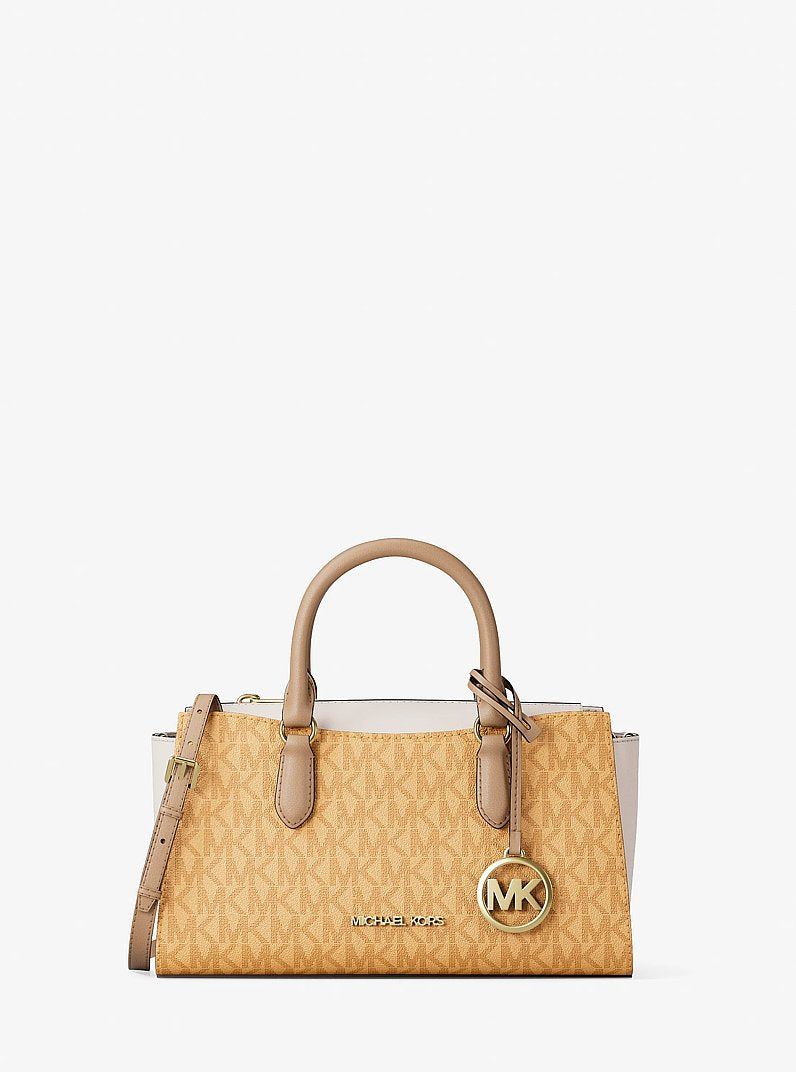 Michael Kors Arden Small Color-Block Signature Logo Messenger Bag Honeywheat Multi
