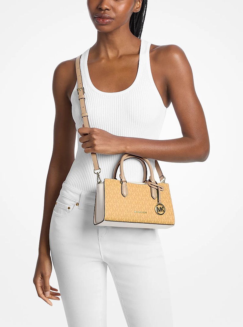 Michael Kors Arden Small Color-Block Signature Logo Messenger Bag Honeywheat Multi
