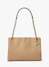 Michael Kors Christina Medium Signature Logo Messenger Bag Camel