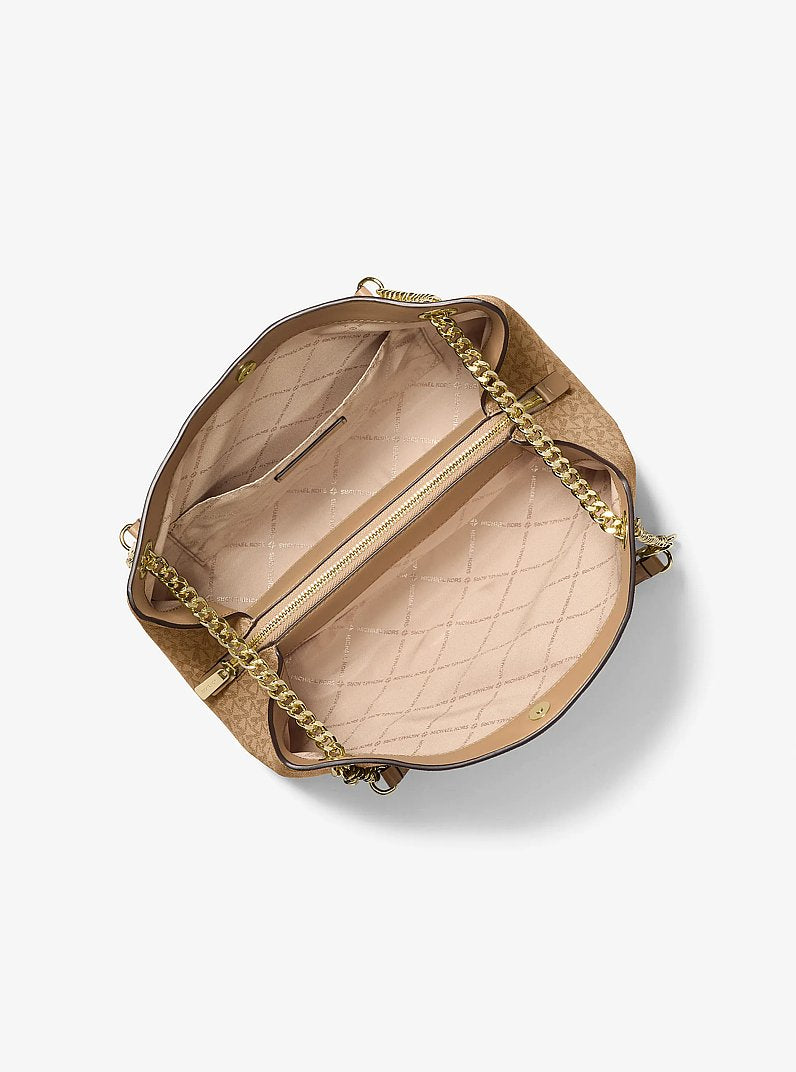 Michael Kors Christina Medium Signature Logo Messenger Bag Camel