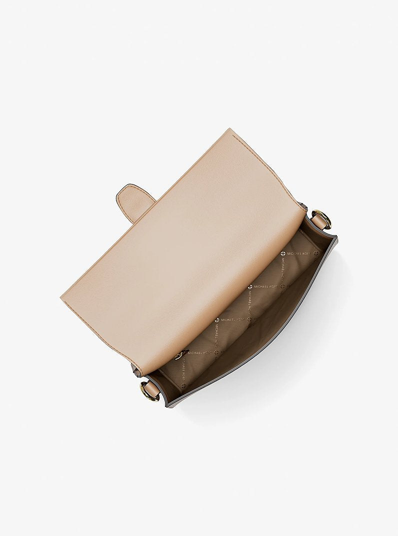 Michael Kors Greenwich Medium Printed Signature Logo Convertible Shoulder Bag Camel
