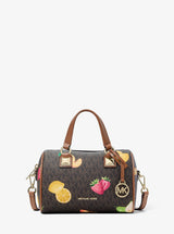 Michael Kors Grayson Small Printed Signature Logo Duffel Crossbody Bag Brown