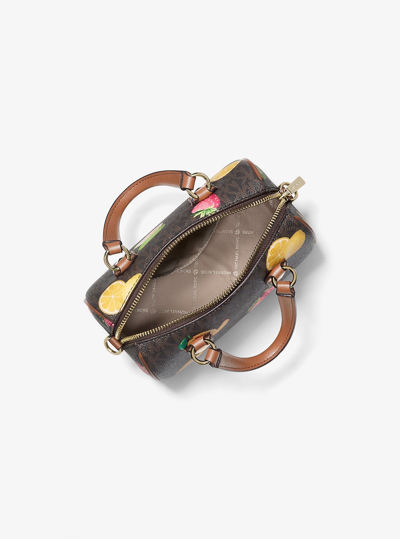 Grayson Small Printed Signature Logo Duffel Crossbody Bag Brown Brown