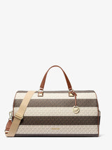 Michael Kors Grayson Extra-Large Striped Signature Logo Weekender Bag Vanilla-Luggage
