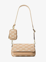 Michael Kors Jet Set Travel Small Logo Jacquard Denim Crossbody Bag With Pouch Camel