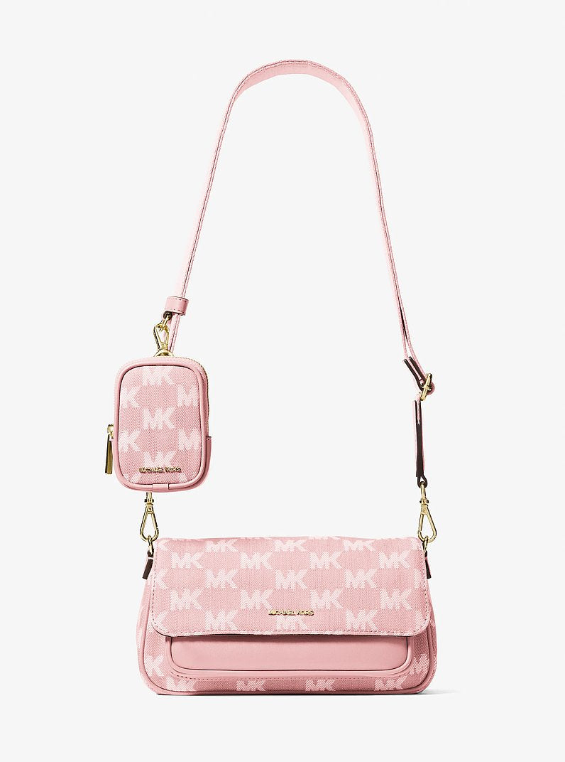 Michael Kors Jet Set Travel Small Logo Jacquard Denim Crossbody Bag With Pouch Powder Blush