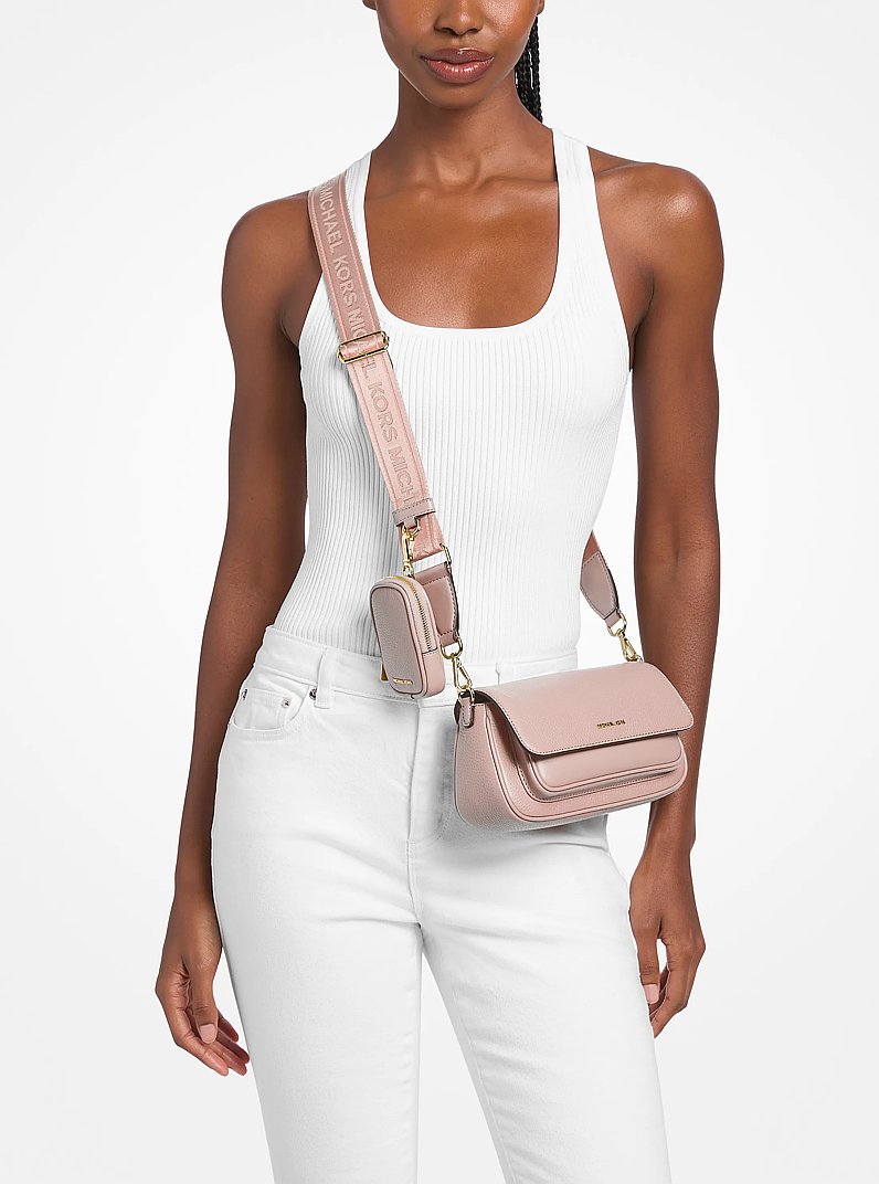 Michael Kors Jet Set Travel Small Pebbled Leather Crossbody Bag With Pouch Powder Blush