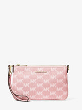 Michael Kors Jet Set Travel Small Logo Jacquard Denim Wristlet Powder Blush