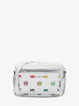Michael Kors Slater Medium Rainbow Logo Embossed Sling Pack Optic White
