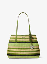 Michael Kors Avalon Medium Striped Woven Tote Bag Lime