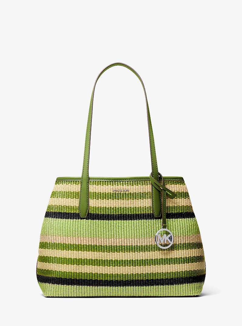Michael Kors Avalon Medium Striped Woven Tote Bag Lime