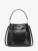 Michael Kors Carson Small Floral Laser Cut Bucket Crossbody Bag Black