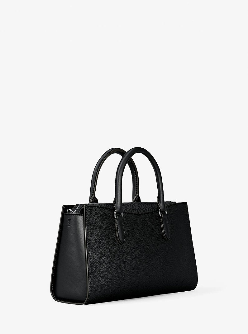 Michael Kors Arden Medium Pebbled Leather and Signature Logo Top-Zip Satchel Black