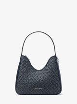 Michael Kors Nayla Small Woven Signature Logo Hobo Shoulder Bag Admiral
