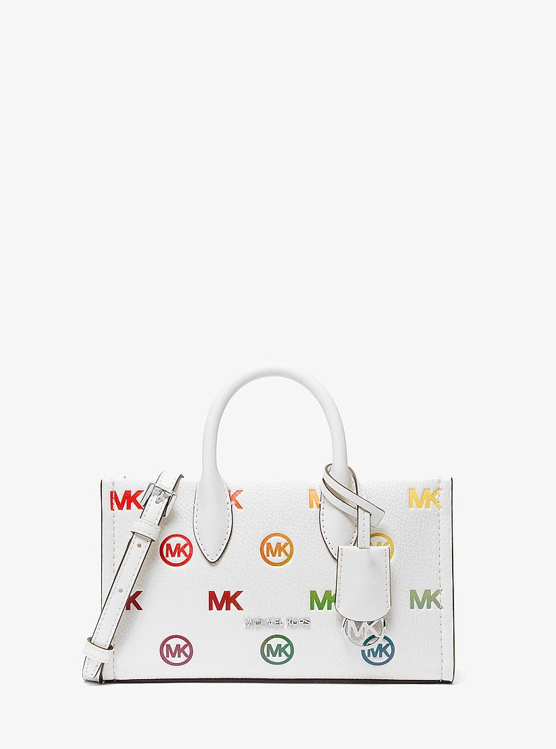 Michael Kors Mirella Small Rainbow Logo Embossed Convertible Crossbody Bag Optic White