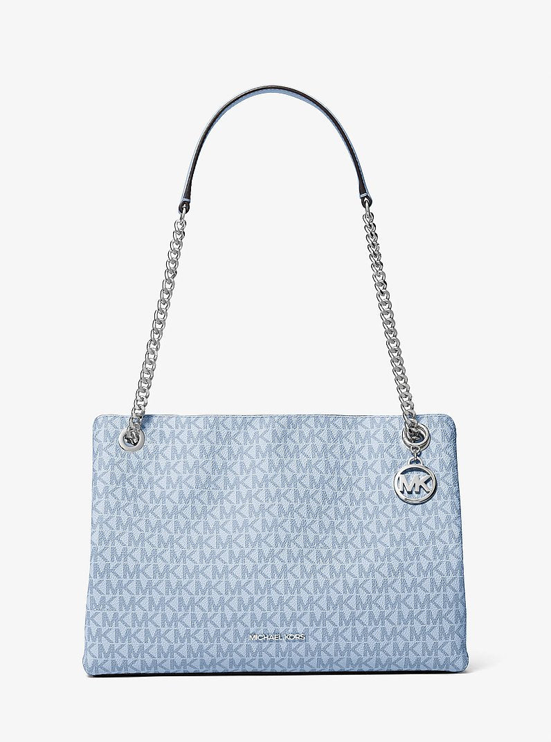 Michael Kors Christina Medium Signature Logo Shoulder Bag Pale Ocean