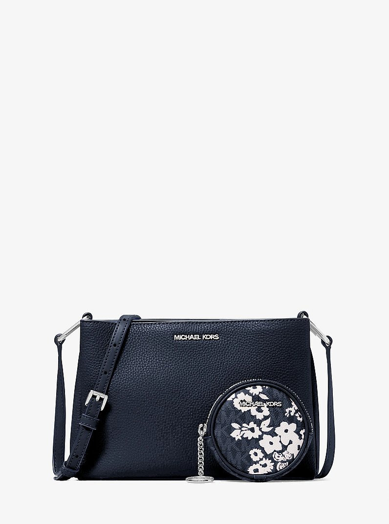 Michael Kors Trisha Pebbled Leather Crossbody Bag With Printed Signature Logo Pouch Navy