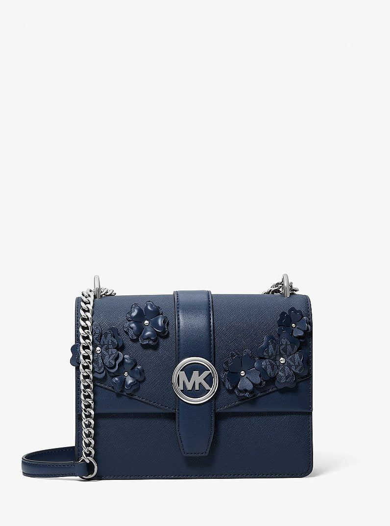 Michael Kors Greenwich Small Floral Embellished Crossbody Bag Navy