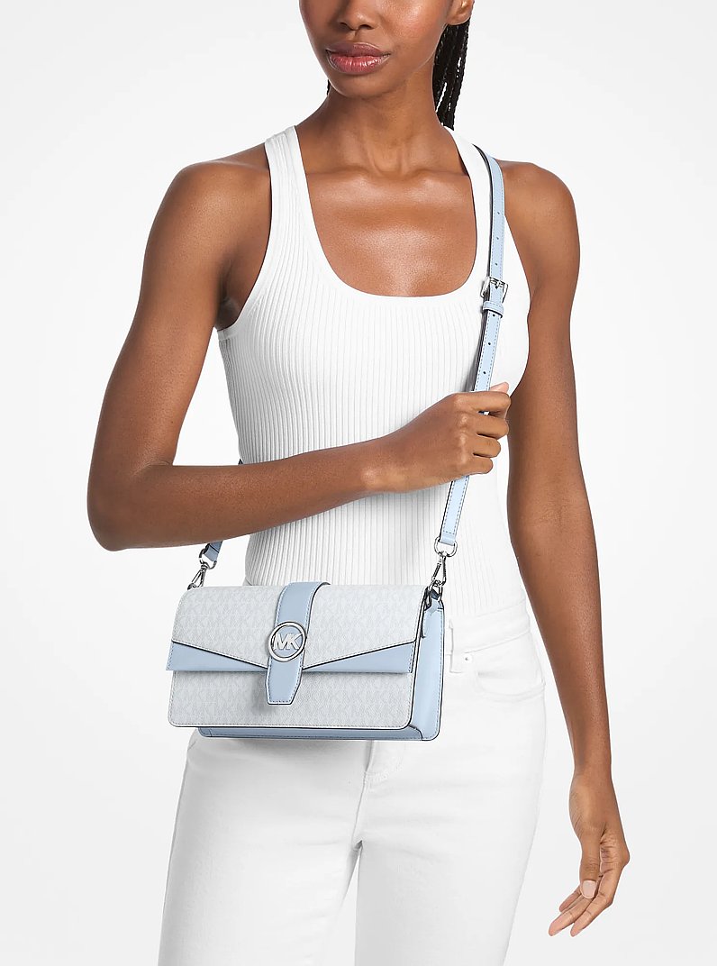 Michael Kors Greenwich Medium Signature Logo Shoulder Bag Pale Ocean