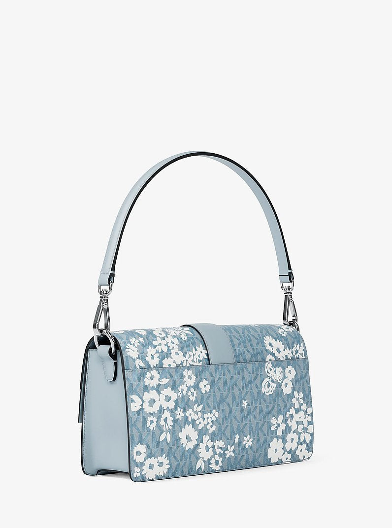 Michael Kors Greenwich Medium Printed Signature Logo Convertible Shoulder Bag Pale Ocean