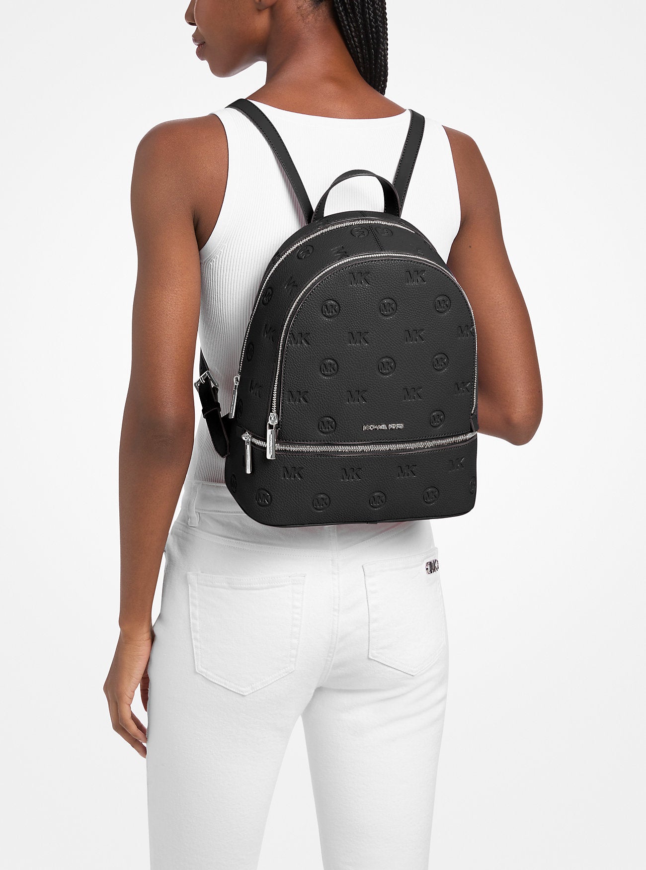 Michael Kors Rhea Medium Logo Debossed Backpack Black