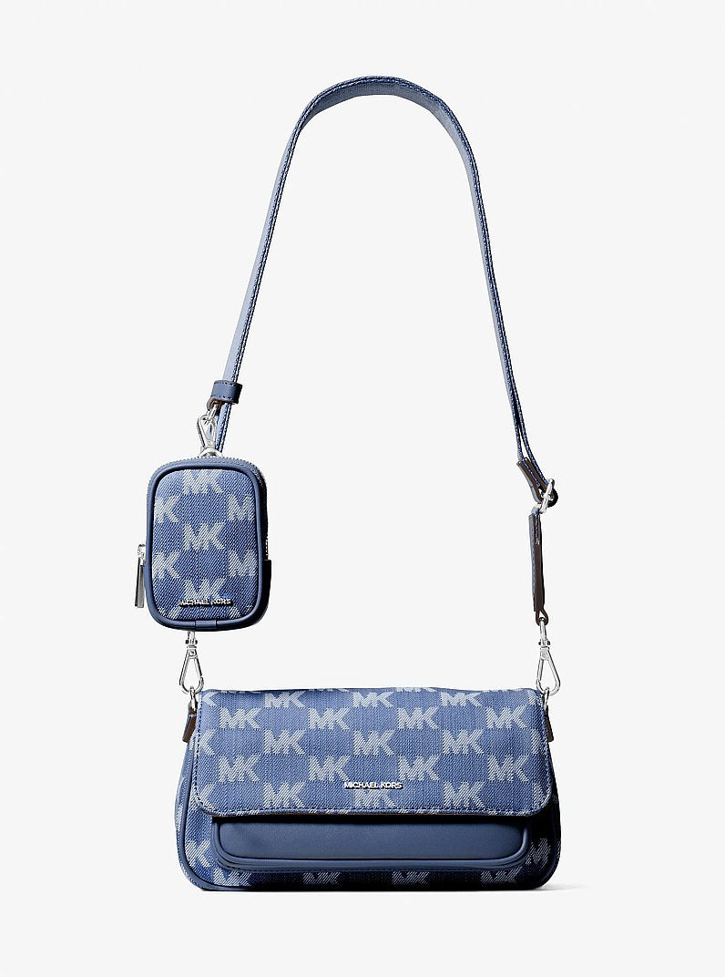 Michael Kors Jet Set Travel Small Logo Jacquard Denim Crossbody Bag With Pouch Denim