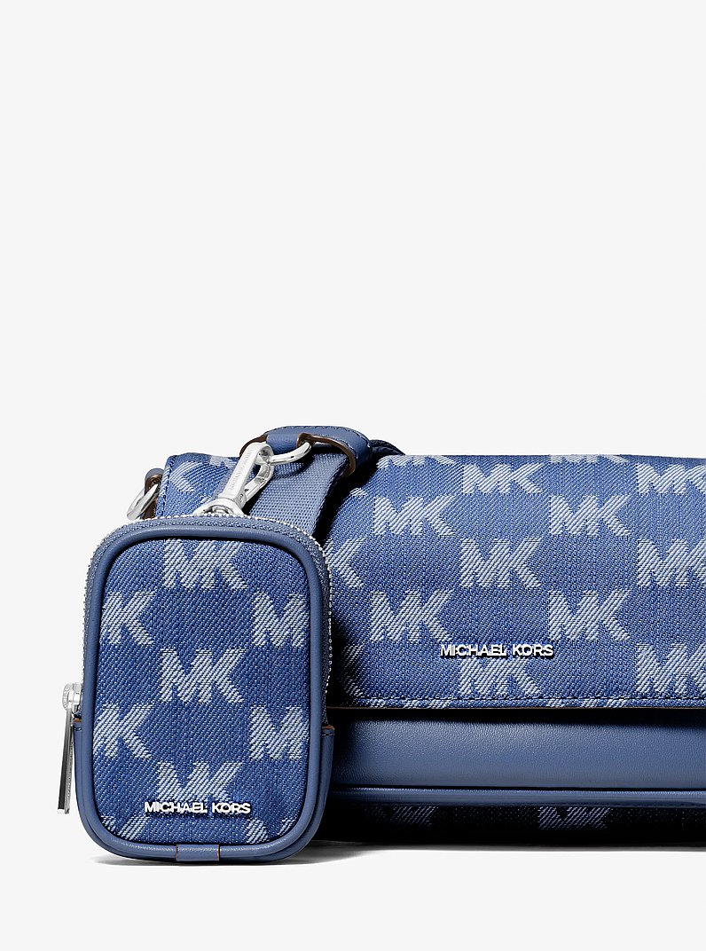 Michael Kors Jet Set Travel Small Logo Jacquard Denim Crossbody Bag With Pouch Denim