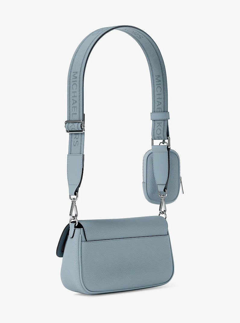 Michael Kors Jet Set Travel Small Pebbled Leather Crossbody Bag With Pouch Pale Ocean
