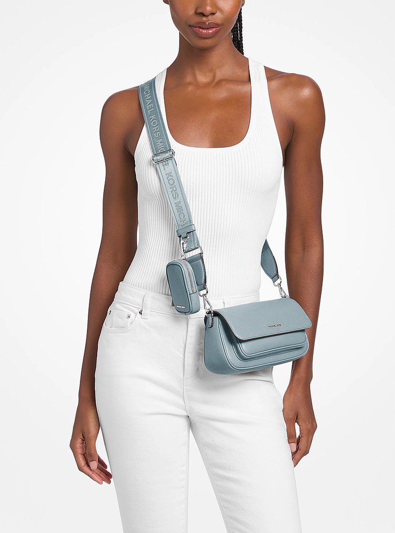 Michael Kors Jet Set Travel Small Pebbled Leather Crossbody Bag With Pouch Pale Ocean