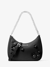 Michael Kors Jet Set Travel Large Floral Embellished Convertible Crossbody Bag Black