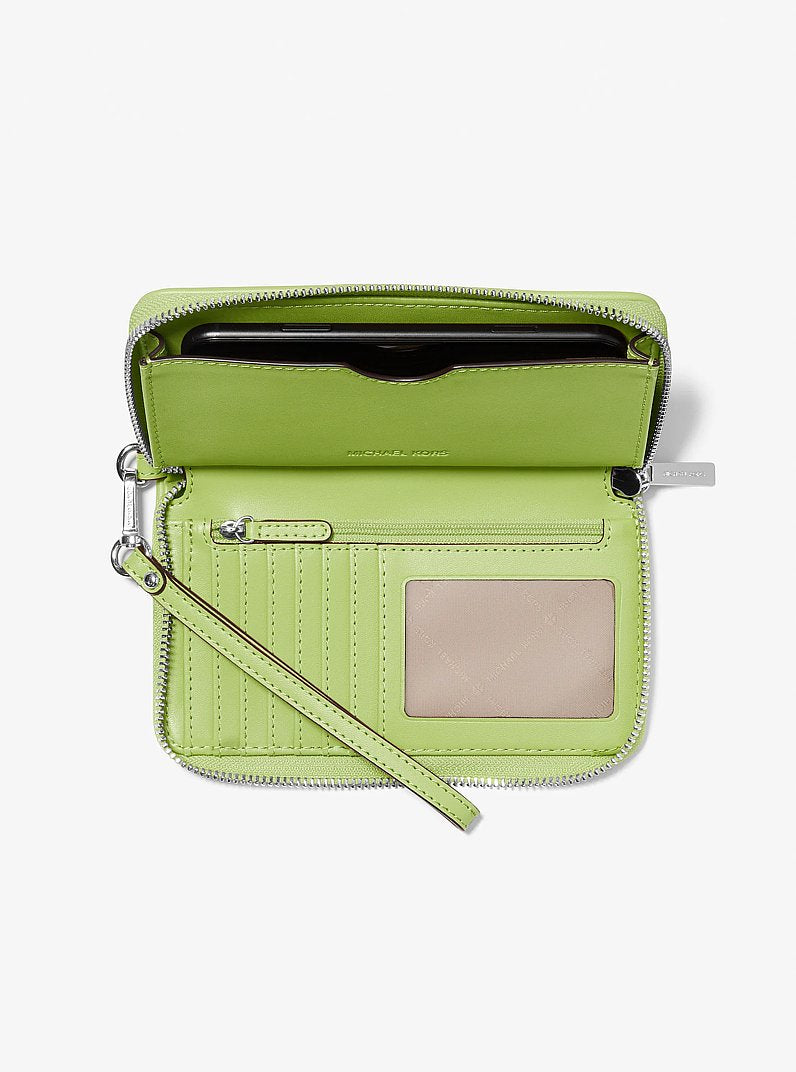 Michael Kors Jet Set Travel Large Logo Jacquard Denim Smartphone Wristlet Lime