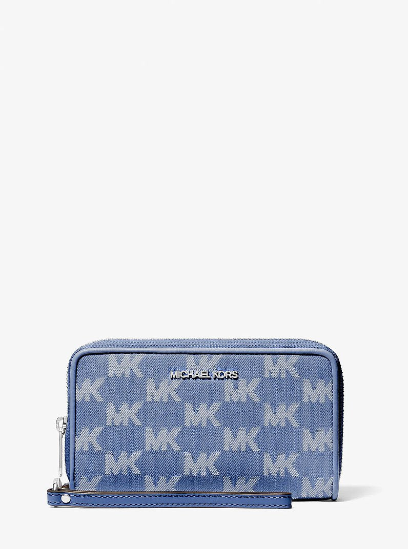Michael Kors Jet Set Travel Large Logo Jacquard Denim Smartphone Wristlet Denim