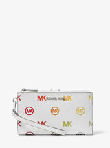 Michael Kors Jet Set Travel Rainbow Logo Embossed Wristlet Optic White