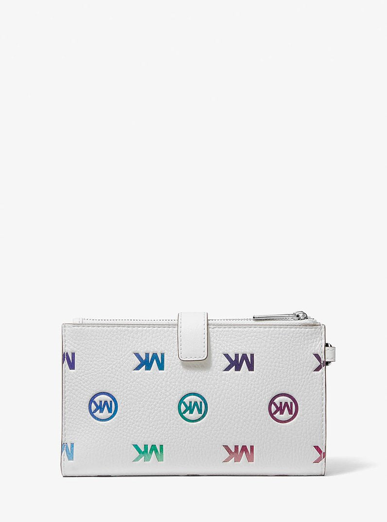 Michael Kors Jet Set Travel Rainbow Logo Embossed Wristlet Optic White