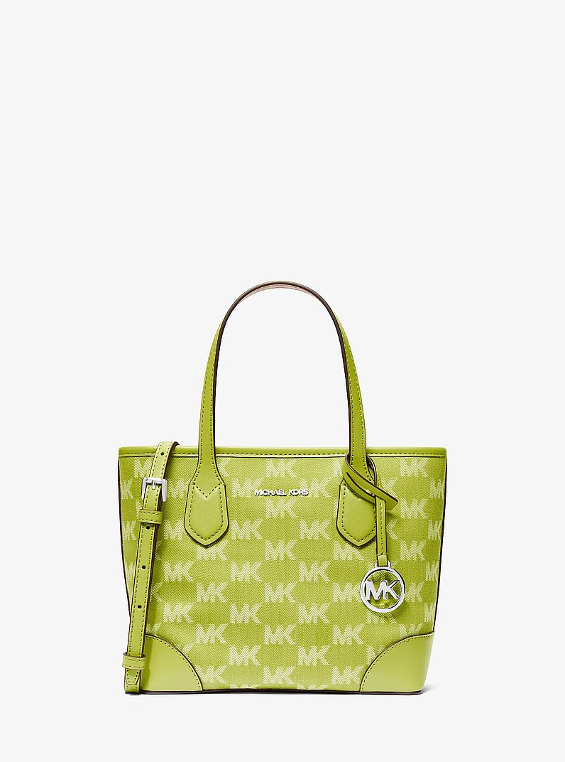 Michael Kors Eva Extra-Small Logo Jacquard Denim Convertible Tote Bag Lime