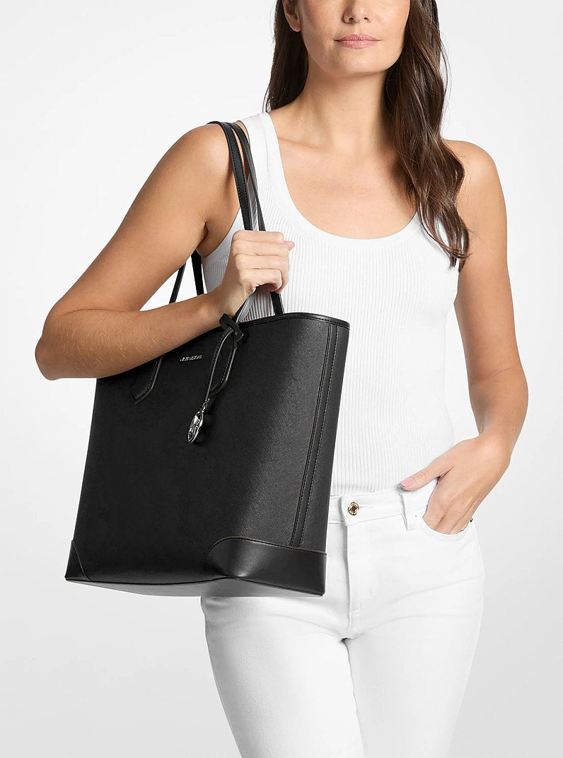 Michael Kors Eva Large Saffiano Leather Tote Bag Black