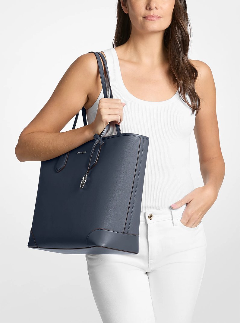 Michael Kors Eva Large Saffiano Leather Tote Bag Navy