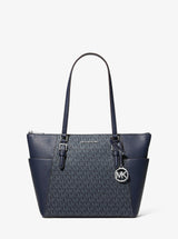 Michael Kors Charlotte Large Logo and Leather Top-Zip Tote Bag Admiral